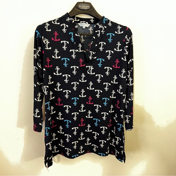 escapada Tops - Escapada Navy Anchor Print Tunic